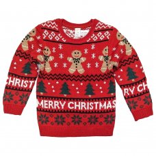 ZX102: Kids Gingerbread Man Christmas Lined Jumper (3-9 Years)